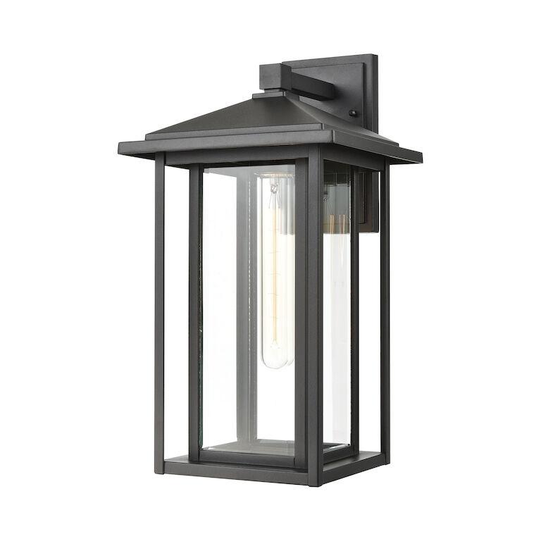 15" Outdoor Wall Light in Black Finish with clear glass, 1xE26, Aluminium and Iron Frame
